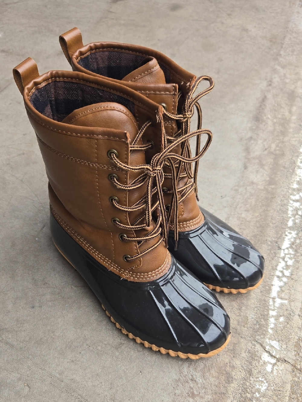 Sporto Original Duck Boots Ariel 8.5 Brown Faux Fur Rubber Like Quilted